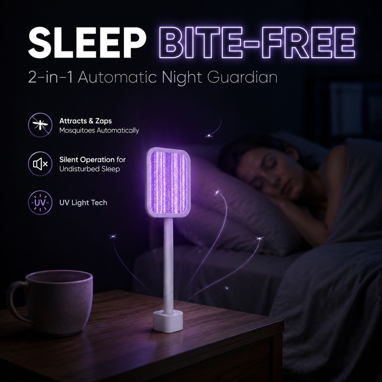 USB Rechargeable Foldable Mosquito Swatter with Lithium Battery and Standable Base