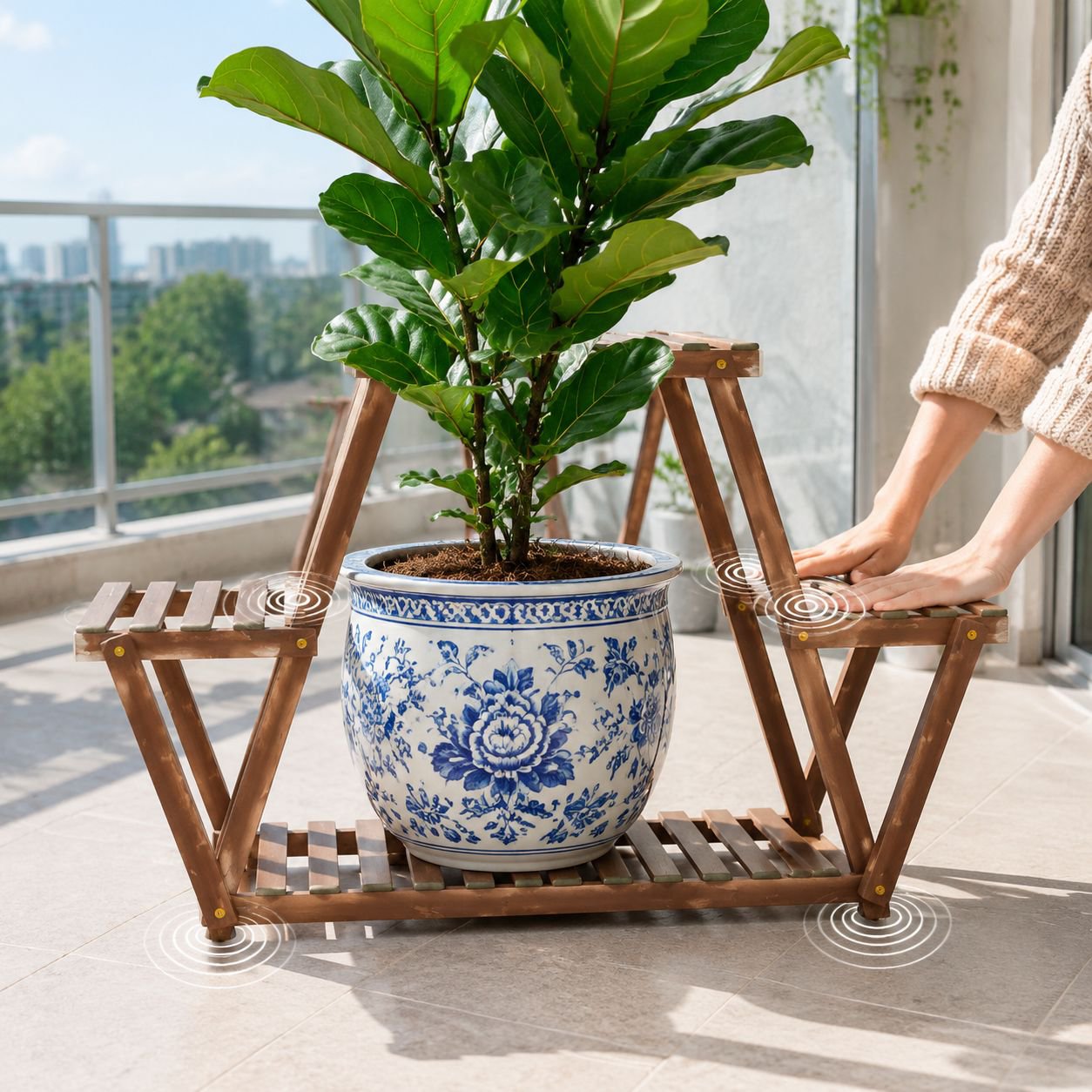 Bodenstehendes Blumenregal für Sukkulenten Wohnzimmer Balkon aus Holz