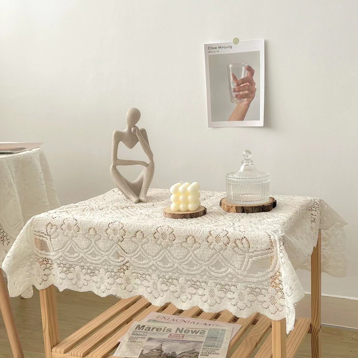 Vielseitige Tischdecke und Sofatuch aus gestricktem Chiffon und Spitze, rutschfest