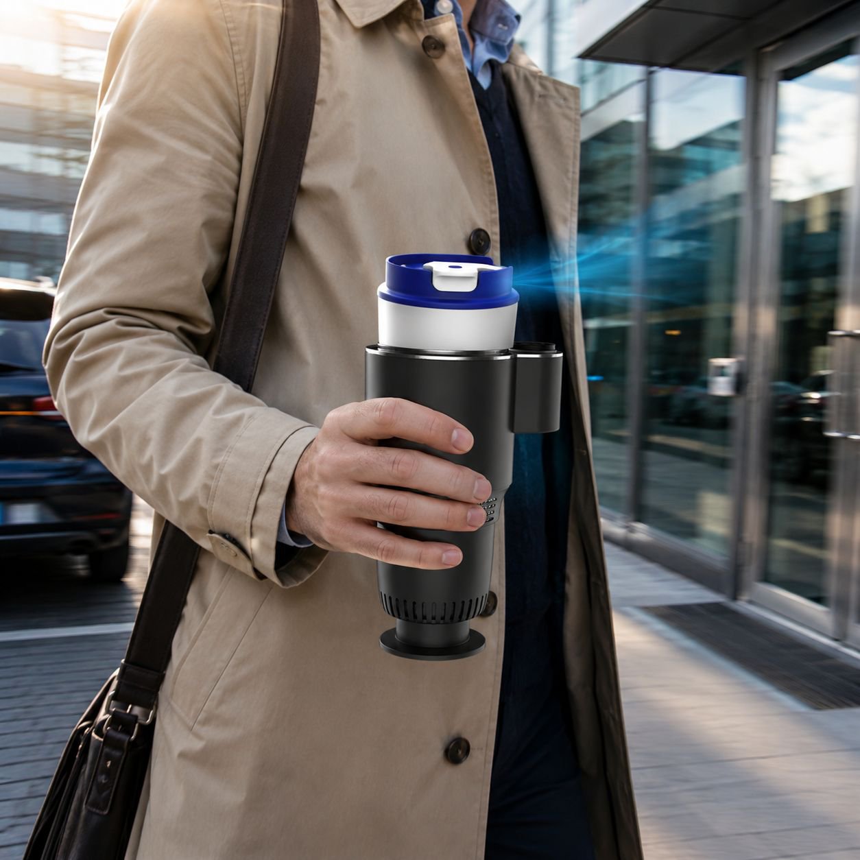 Export-ready portable car hot and cold cup