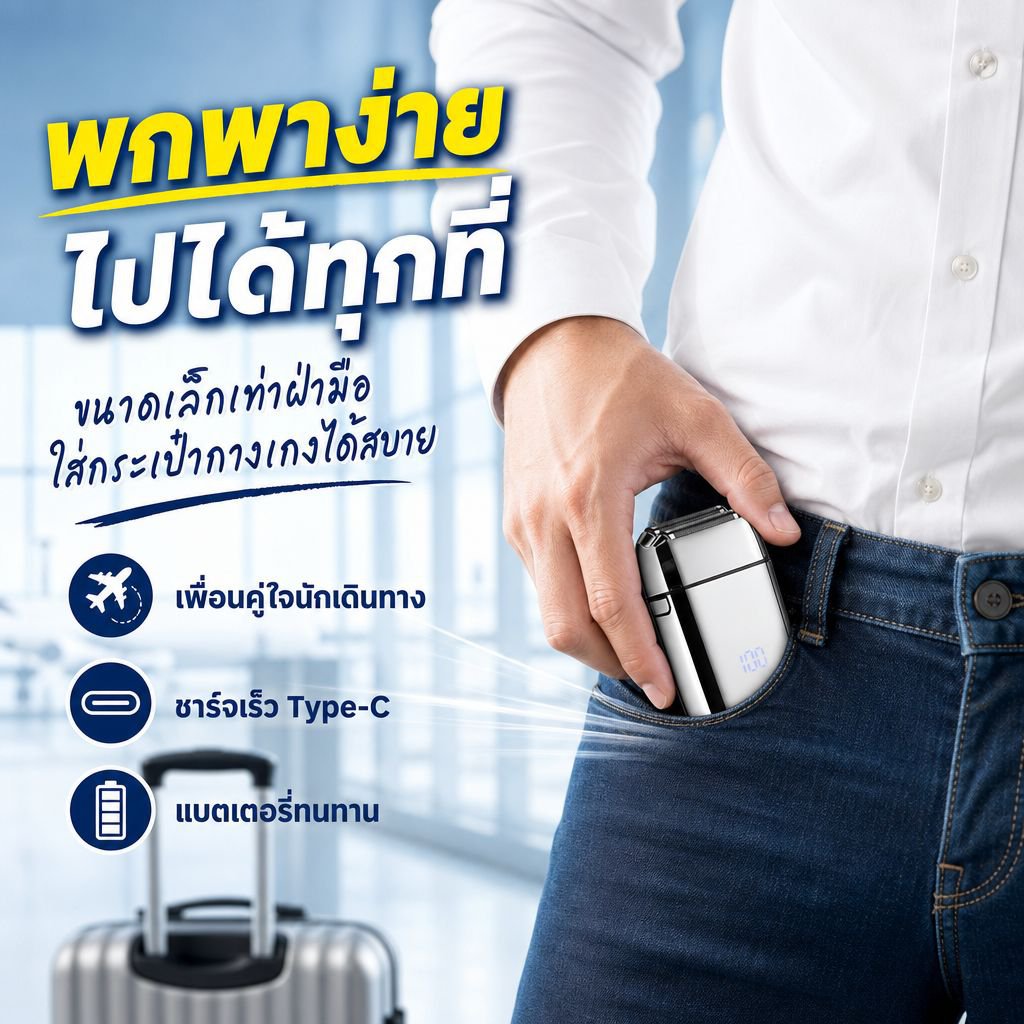 เครื่องโกนหนวดไฟฟ้าแบบสั่นสำหรับผู้ชาย ชาร์จ USB โกนสะอาดไร้รอยต่อ