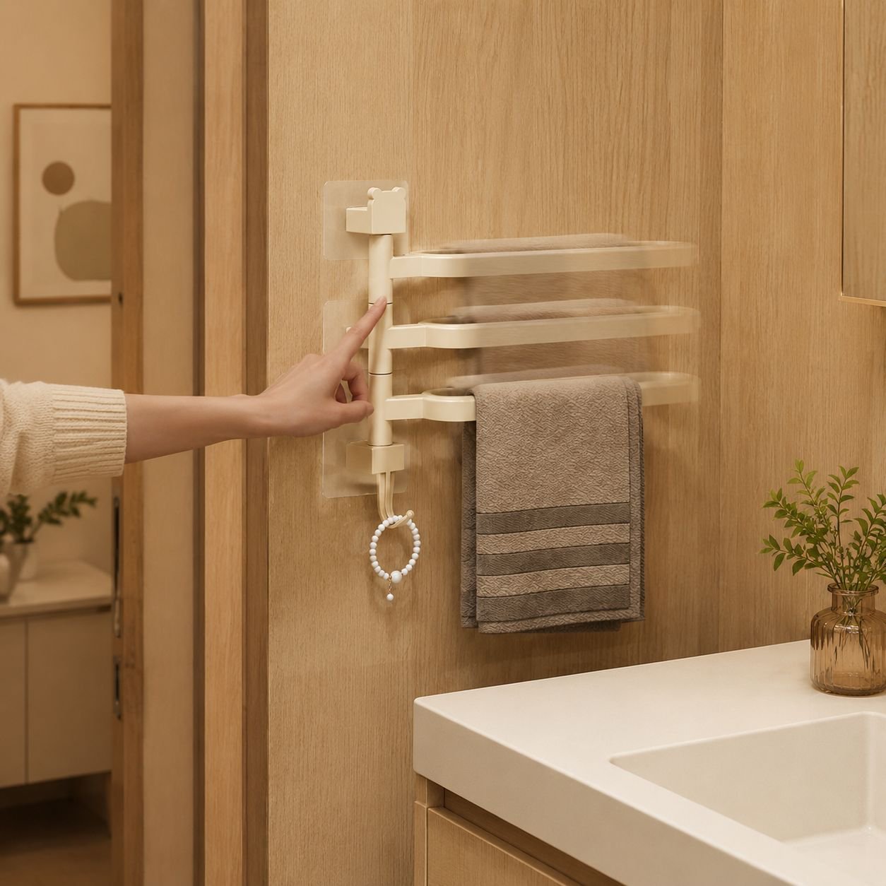 Waterproof NoPunch Rotating Towel Rack Bathroom Shelf Bath Towel Rack Bathroom Bathroom Accessories