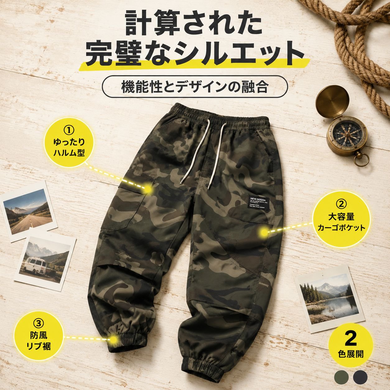 秋冬用 男児 ゆったり迷彩カーゴパンツ 2024年新モデル