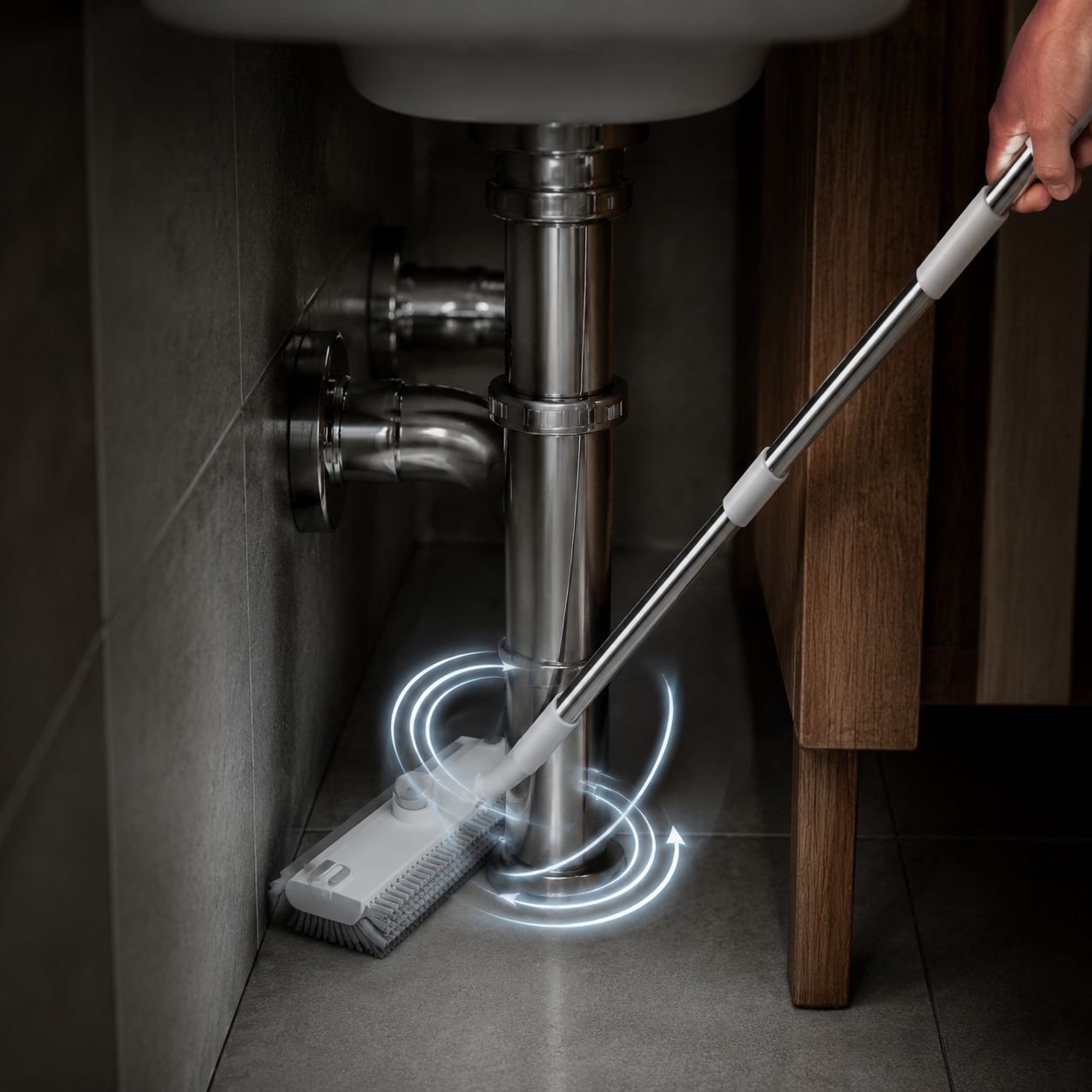 360 degree rotating floor brush scrubbing tiles