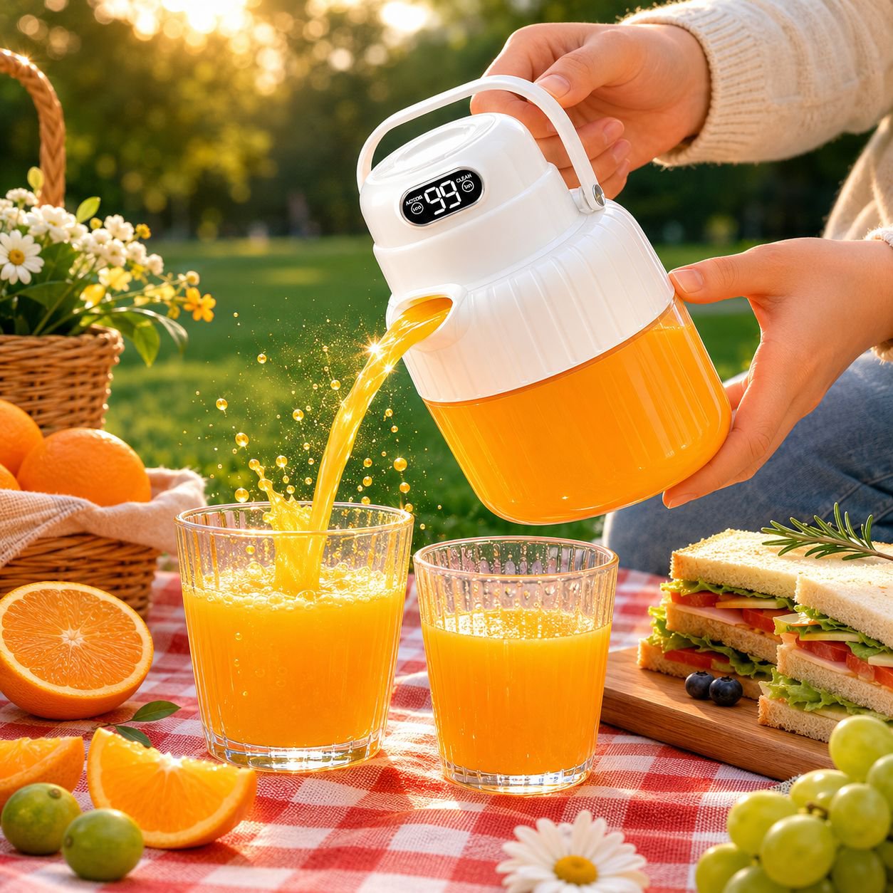 Fresh juice being made in portable juicer cup