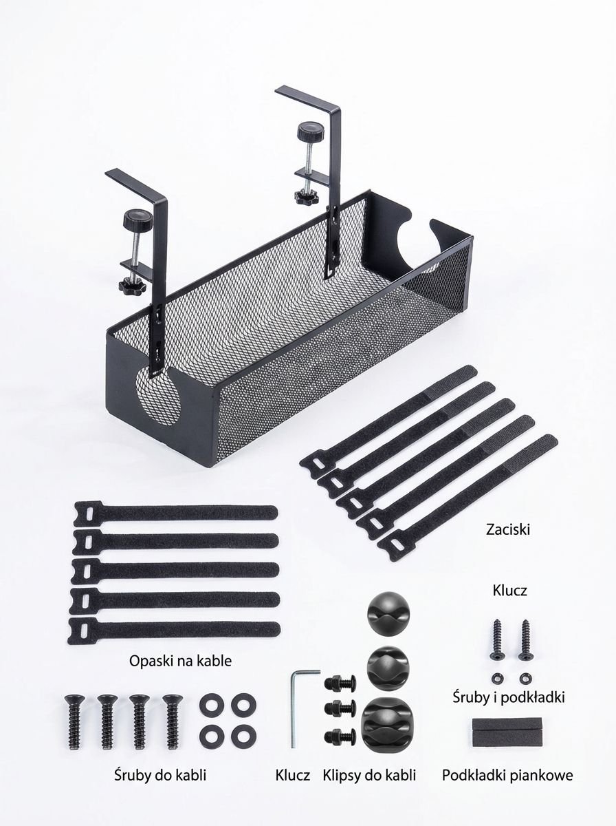 Łatwa instalacja półki do zarządzania przewodami