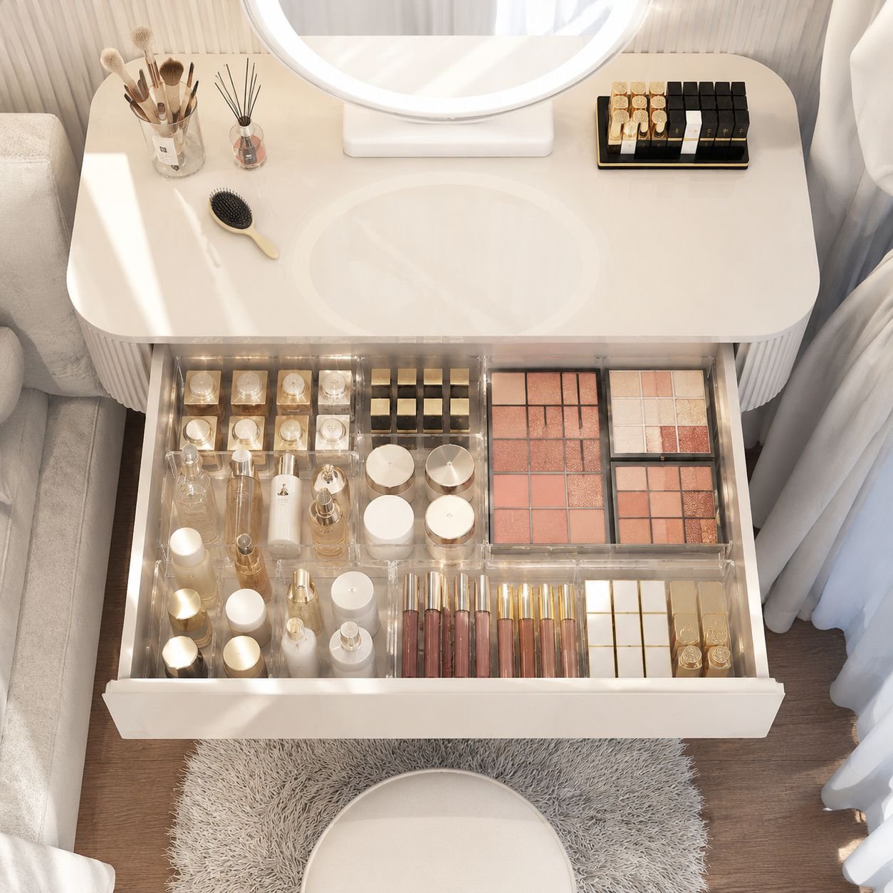 Simple bedroom dressing table with spacious tabletop