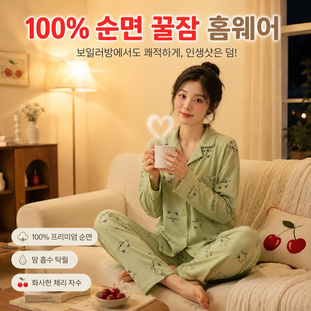 여성용 봄/가을 순면 긴팔 스위트 가디건 칼라 잠옷