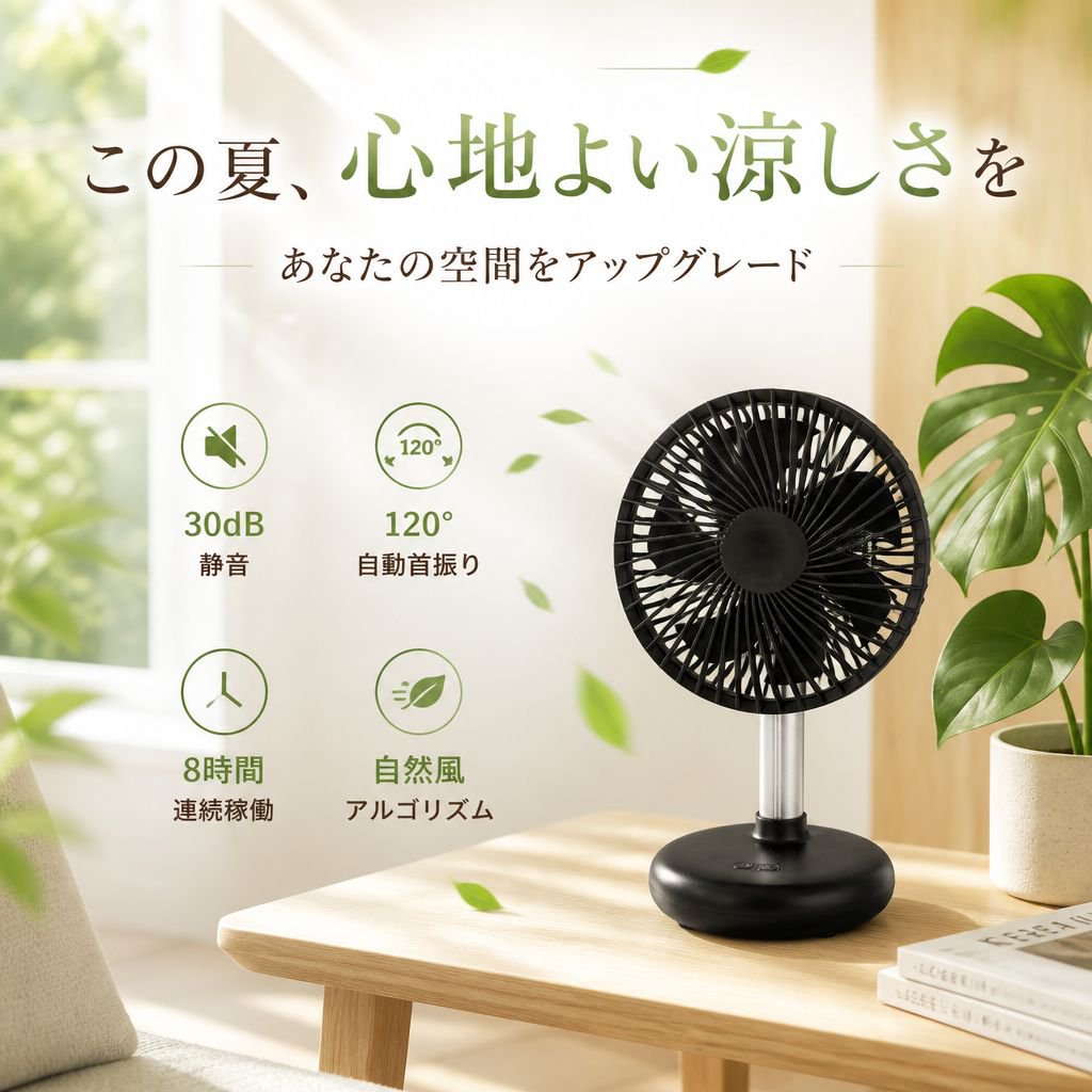 静音コンパクトデスクファン 携帯型ミニ扇風機