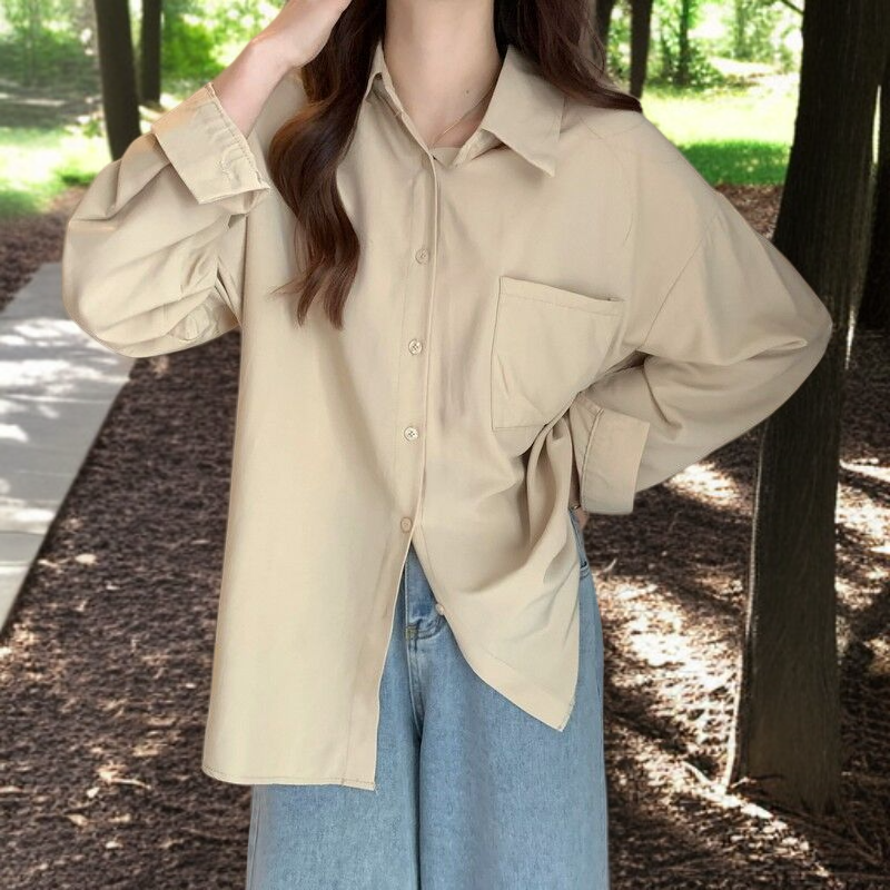 春レディース無地シャツインナーブラウスジャケット重ねシフォンシャツ
