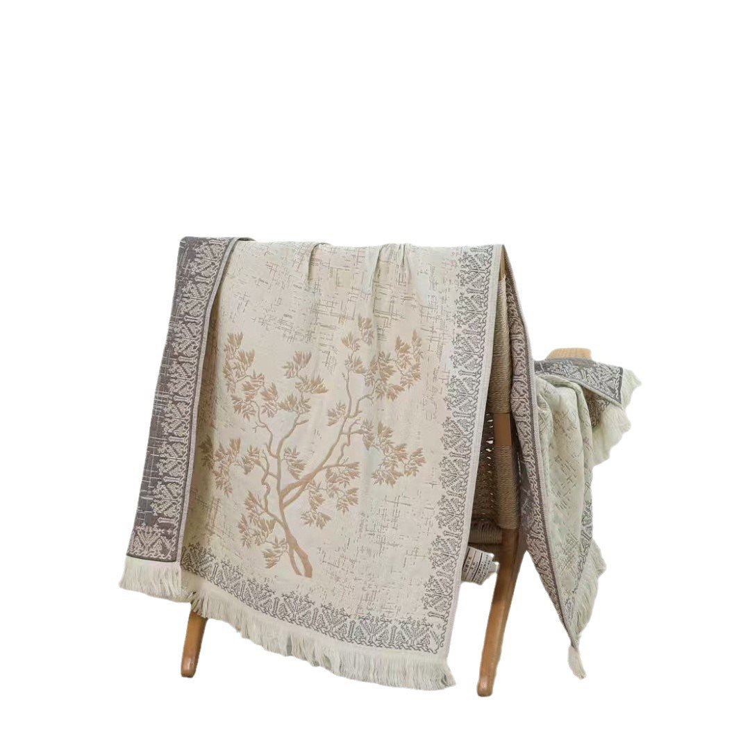 Serviette de bain à pompons en gaze multicouche