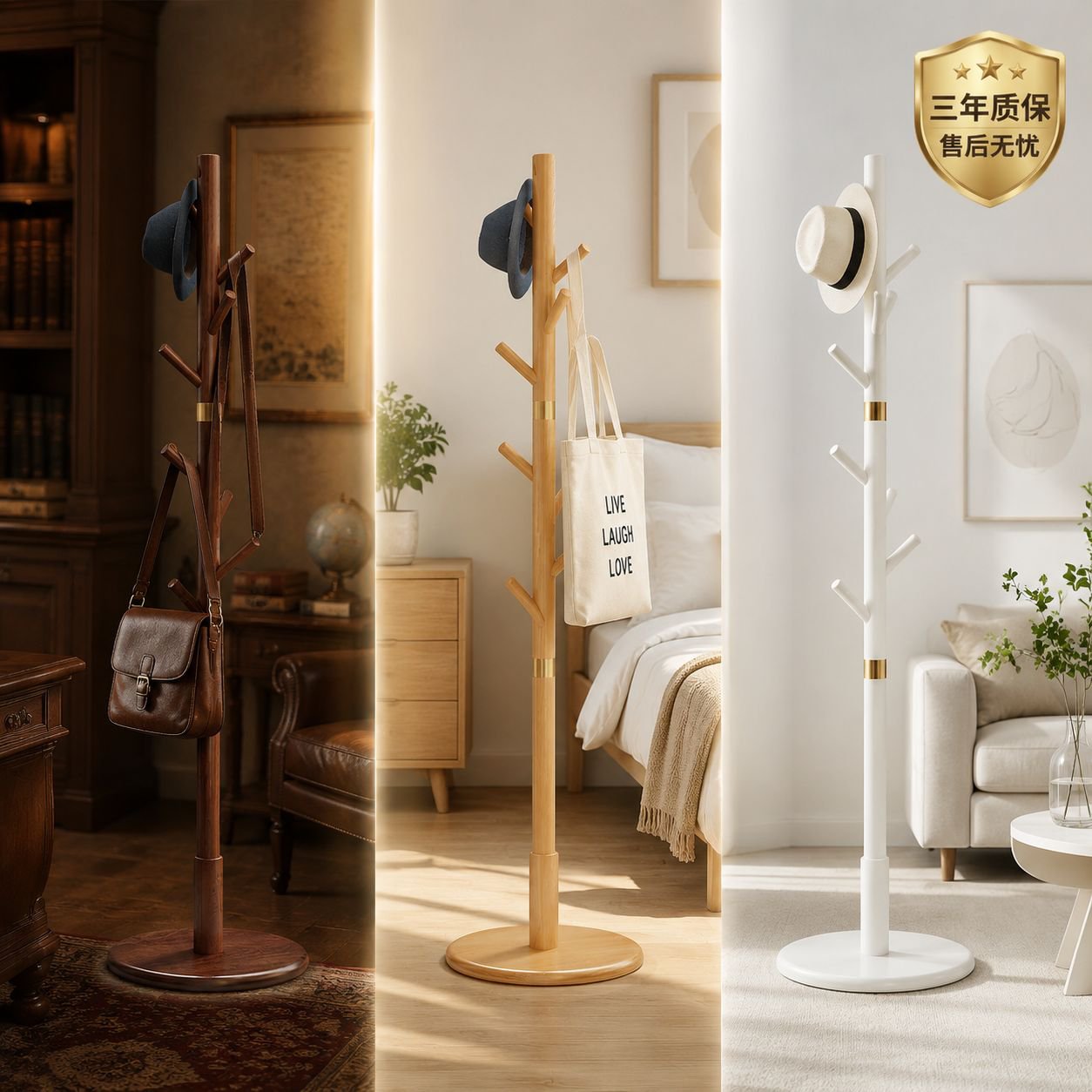 Solid Wood Floor Clothes Hanger, Light Luxury High-End Home Simple Vertical Coat Rack