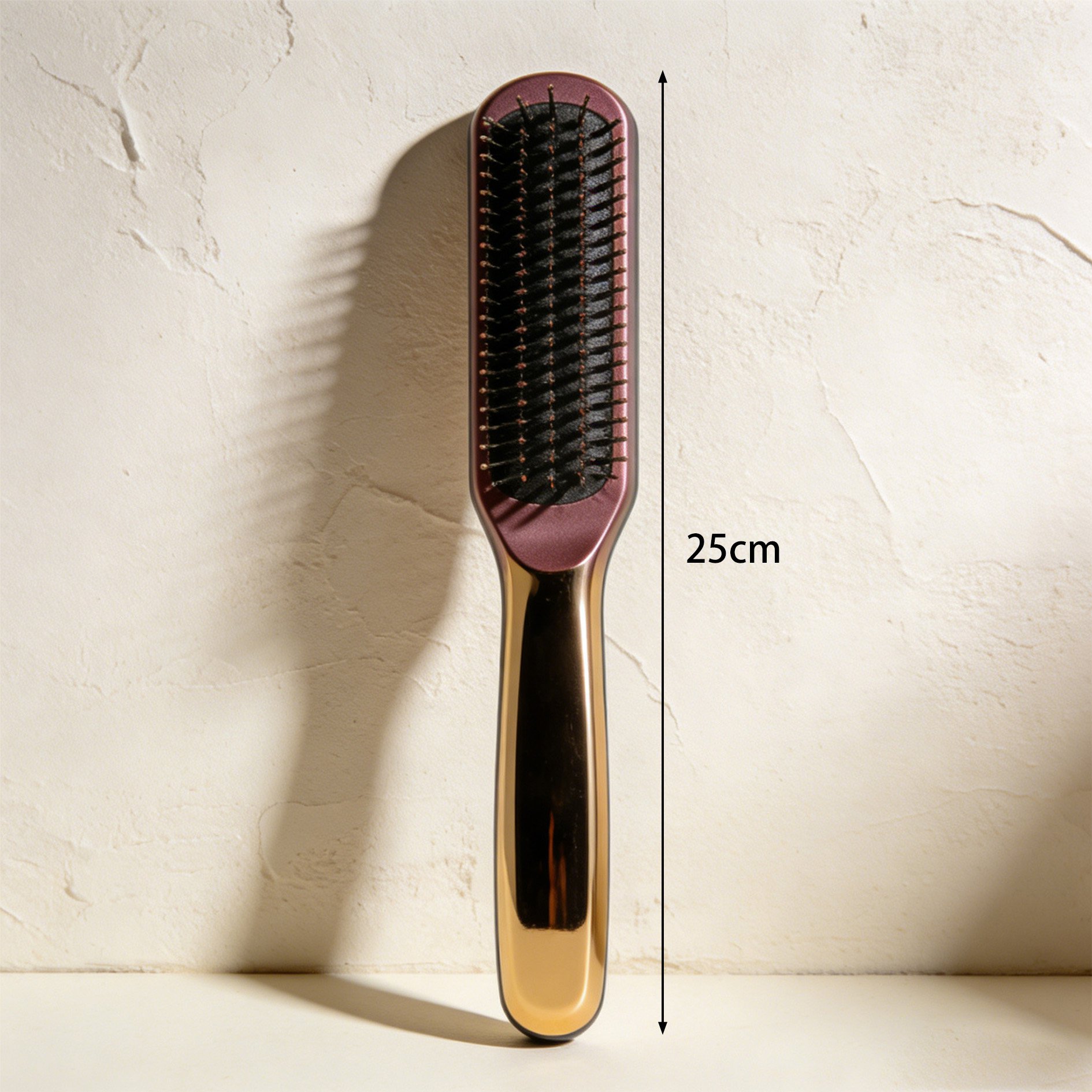 Woman using electric straightening comb on long hair