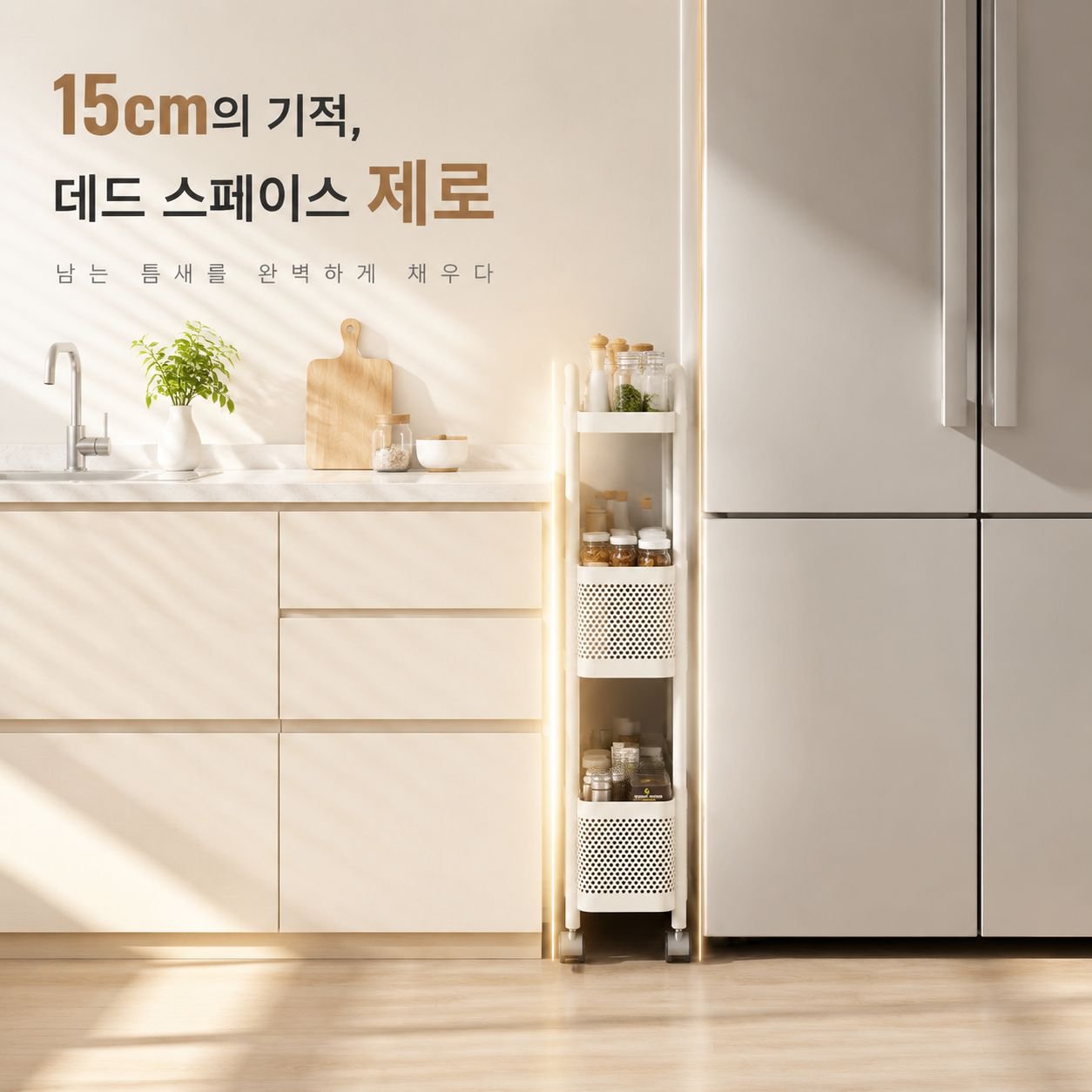 선반 틈새 주방 다용도 냉장고 틈새 수납장 야채 바구니 좁은 화장실 이동 카트