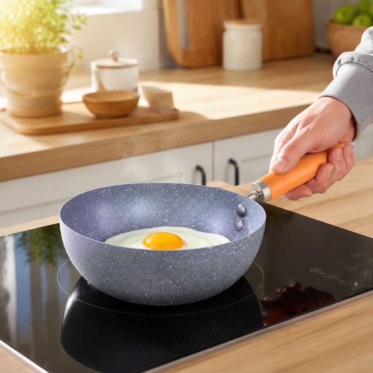 Non-stick mini frying pan with marble pattern, a stylish and affordable household mini frying pan.