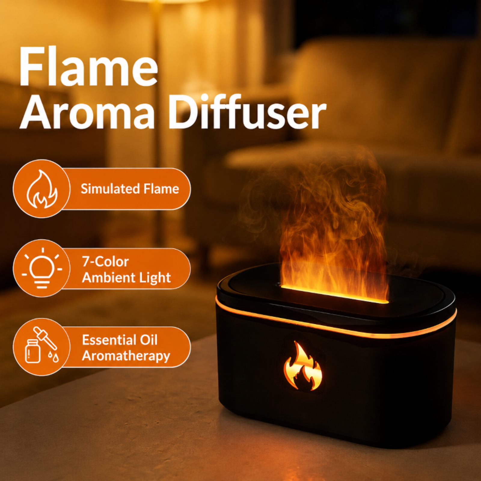 New Colorful Simulation Flame Aroma Diffuser USB Plug-in Home Desktop Ambient Night Light Atomizing 