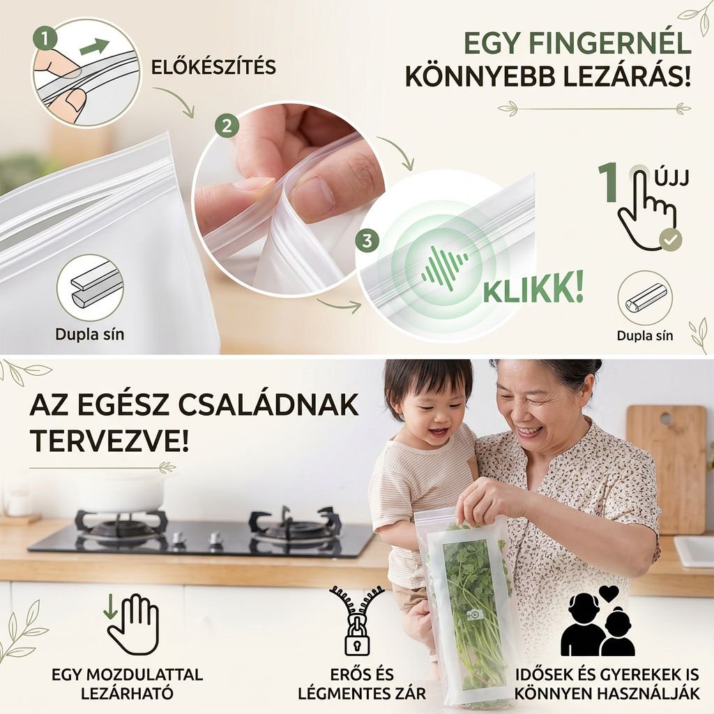 Vastag, bordázott, önzáró élelmiszertasak