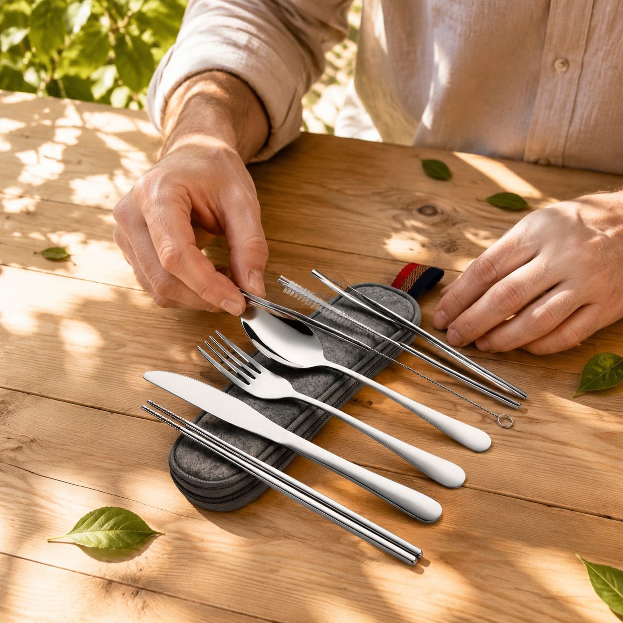 Tragbares Edelstahlset mit Stäbchen und Trinkhalmen
