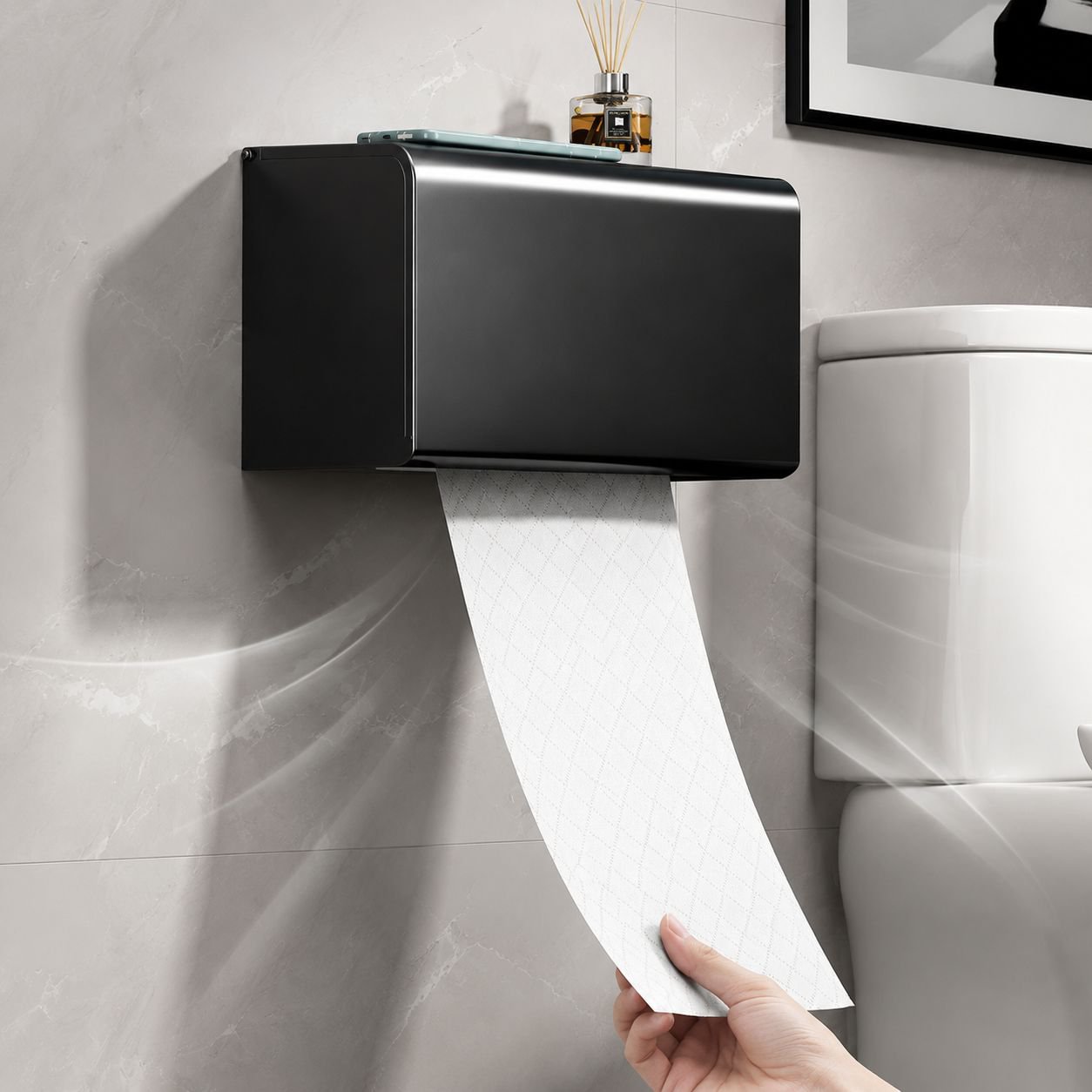 Installation sans perçage de la boîte à papier toilette