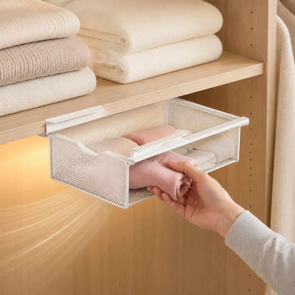 Erweiterbares Unterwäsche- und Sockenregal mit Trennwand für den Kleiderschrank