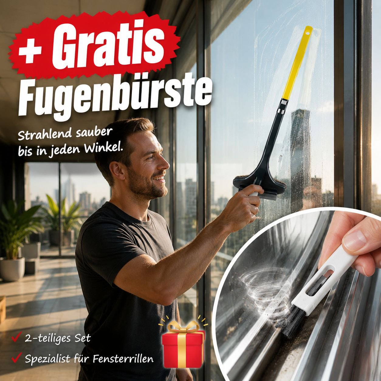 Langer, doppelseitiger Staub- und Fensterputzer