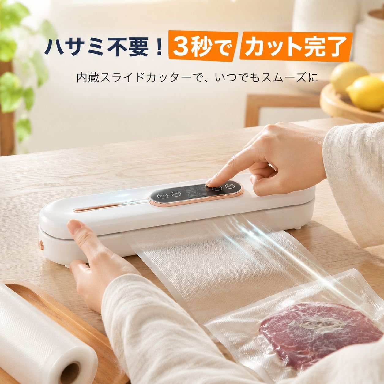 全自動食品真空保存機、冷蔵庫収納対応
