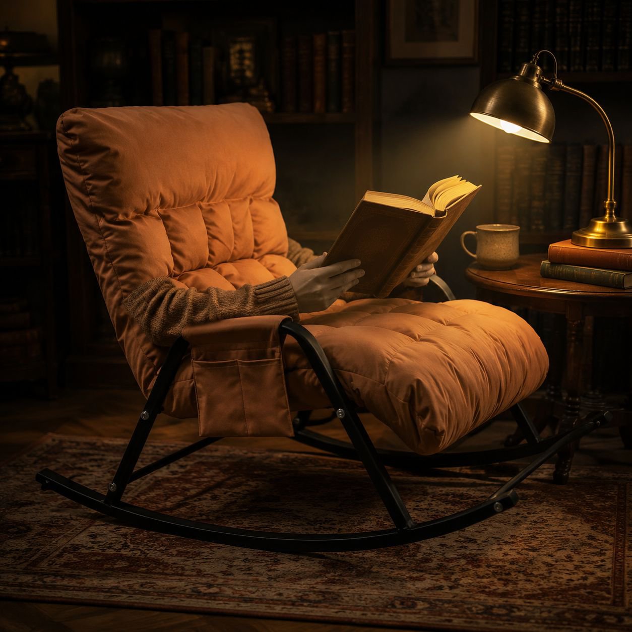 Double rocking chair with sturdy frame and tech fabric