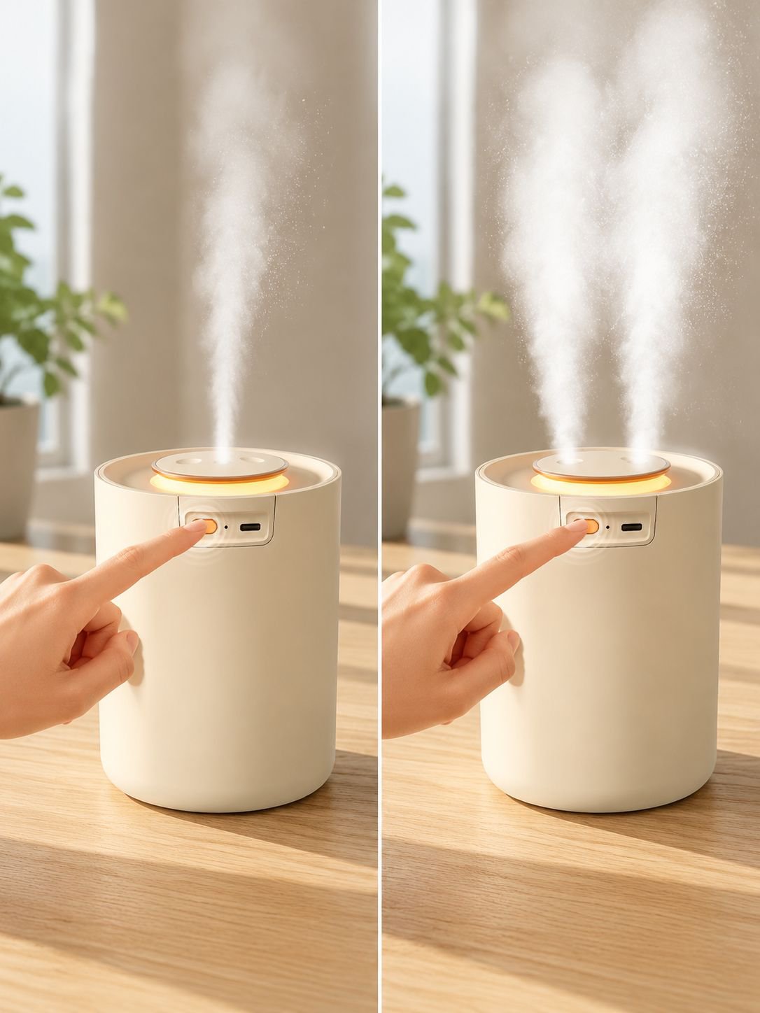 Cute mini double head spray humidifier on office desk