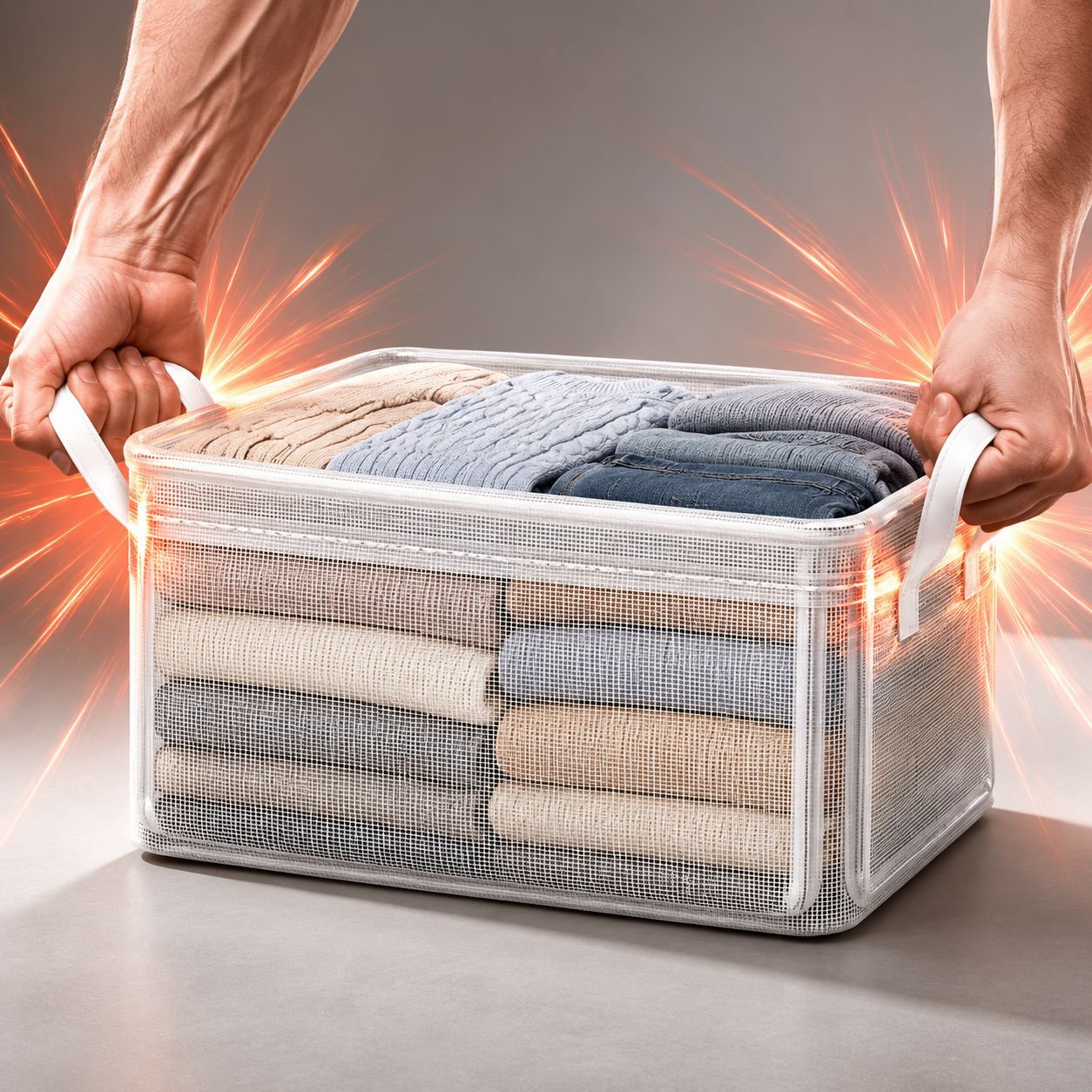 Space-saving transparent clothing boxes for small rooms
