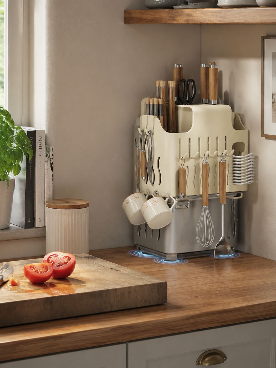 Kitchen hanging rack with hooks for easy storage