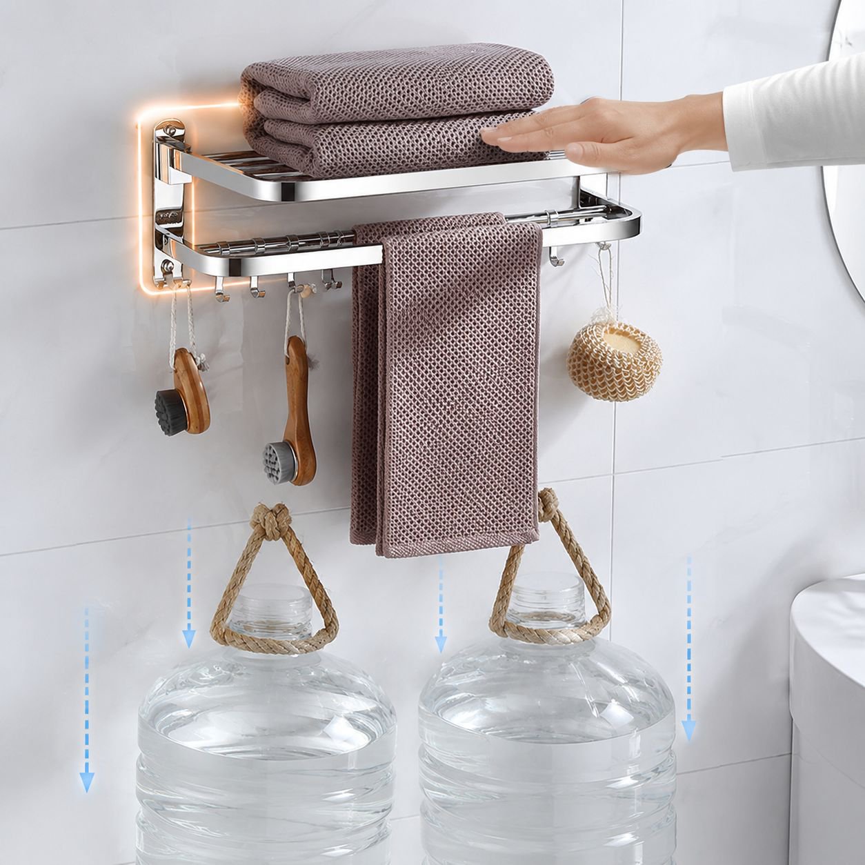 Multifunktionales Edelstahl-Handtuchregal für das Badezimmer