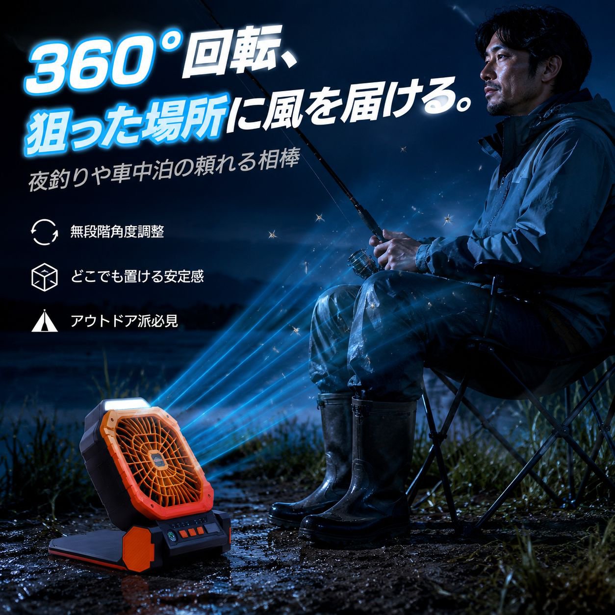 ソーラー充電式携帯ファン テント吊り下げLEDライト 夜釣りキャンプ多機能ライト