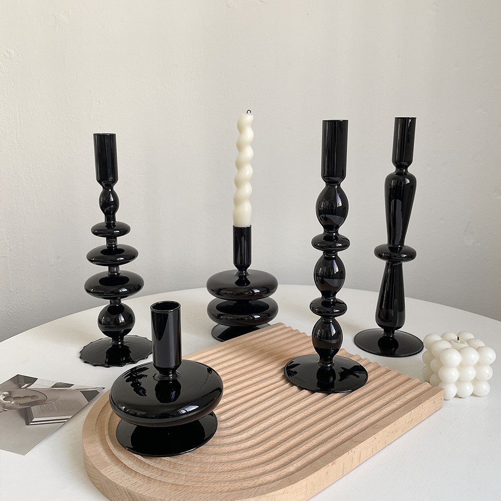 Black Glass Candle Holder, Modern Nordic Home Decoration
