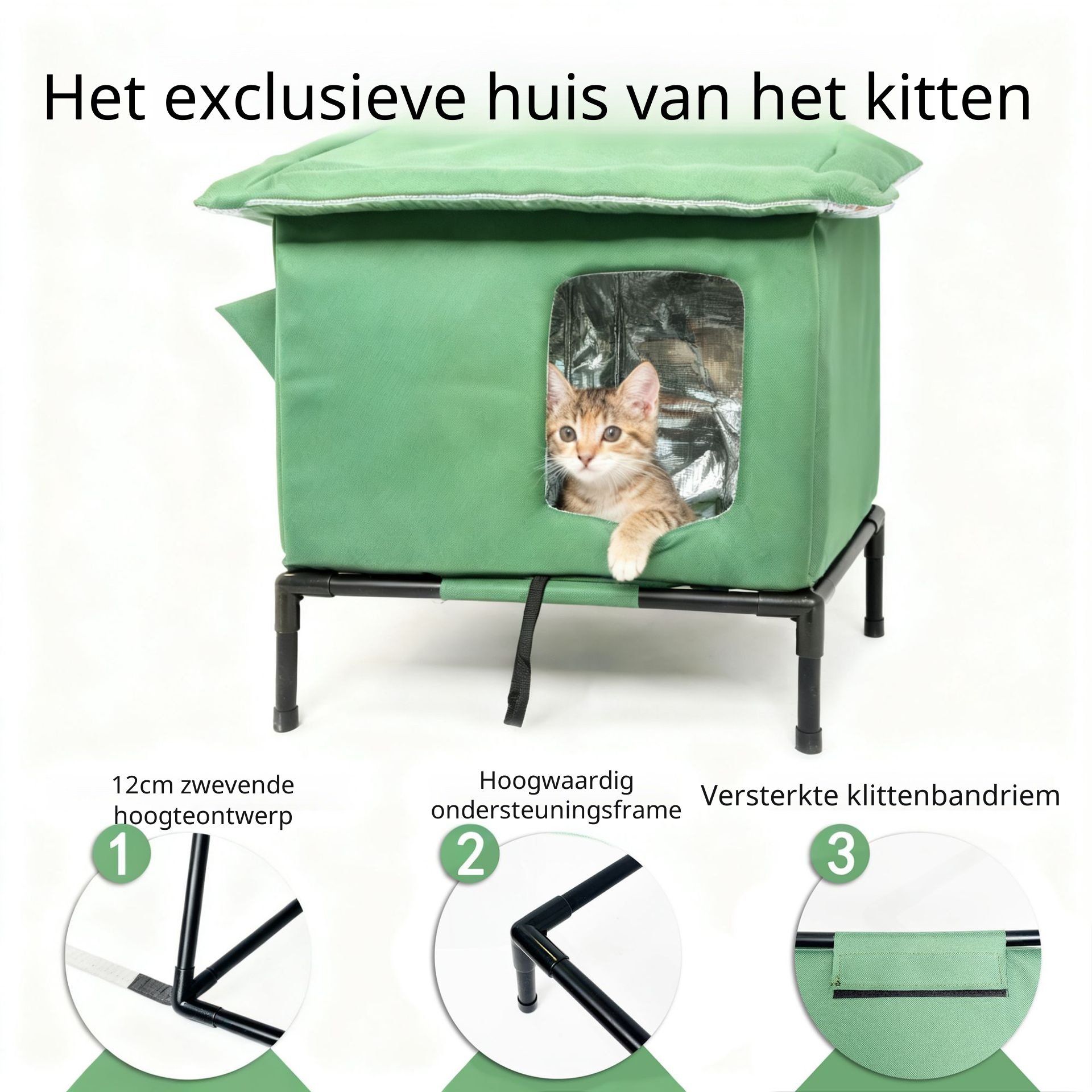Opgevouwen waterdicht kattenhuis voor eenvoudig transport
