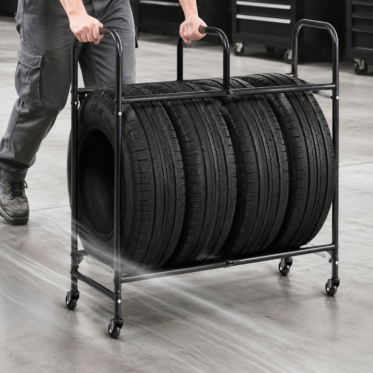 Garage storage solution for tires with 2 levels