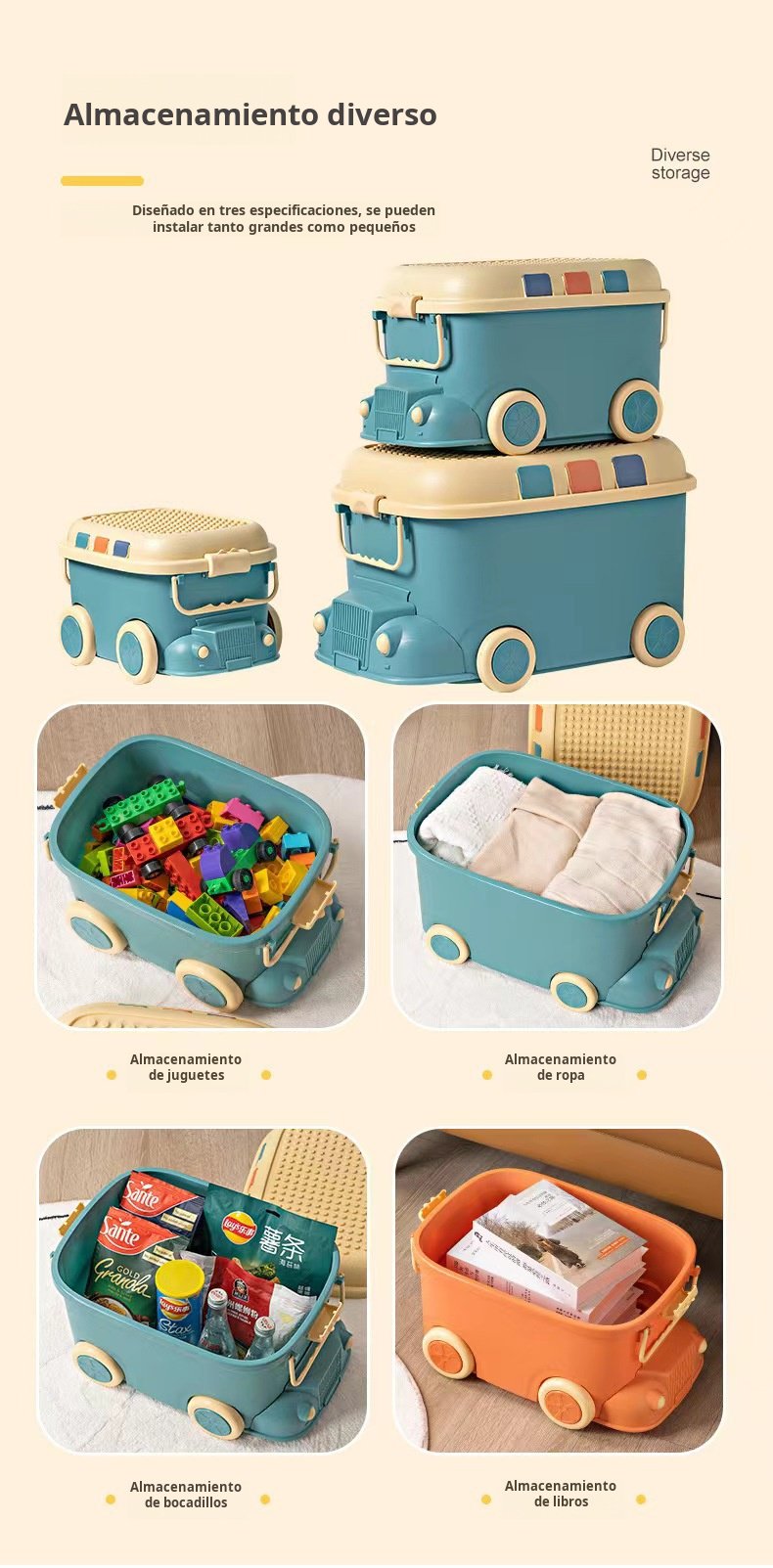Organizador adorable de juguetes con diseño de tren