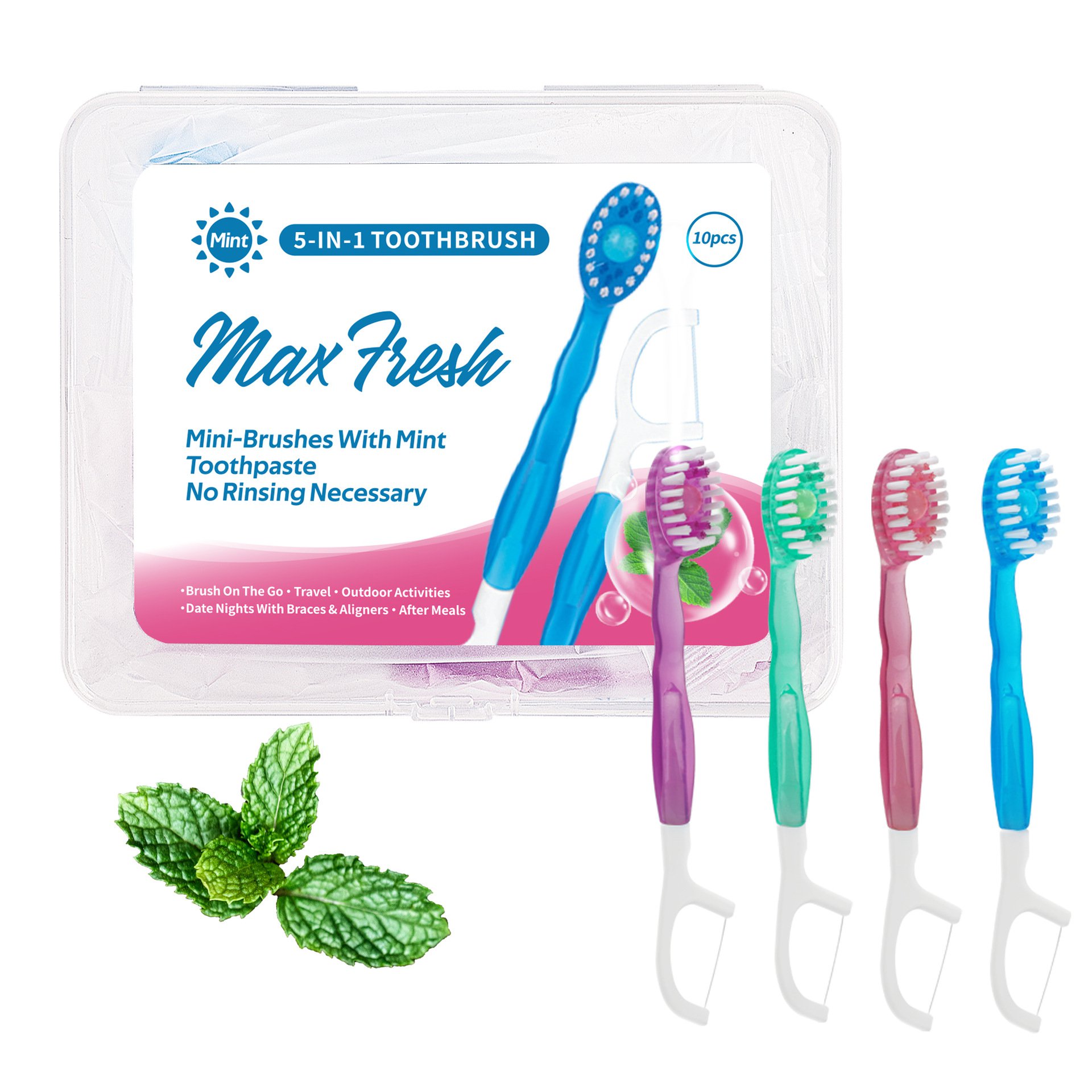 Travel Portable Mini Bead Toothbrush Set (10pcs) – No Rinse, Multi-use