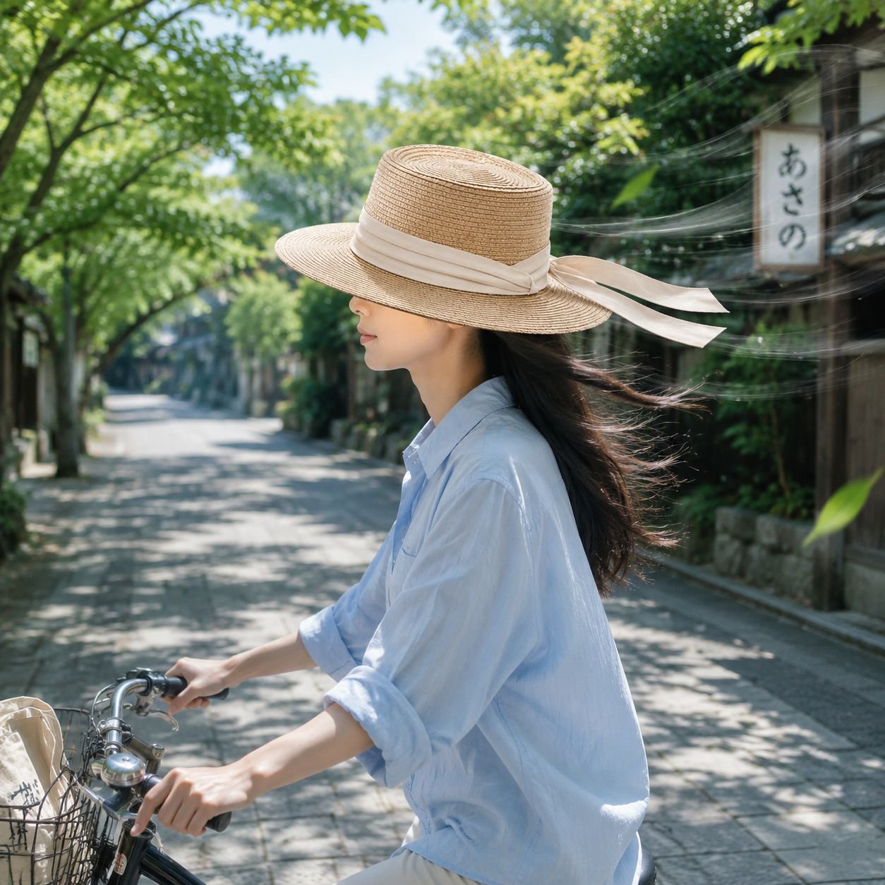 つば広編み込みレディースビーチハット正面画像