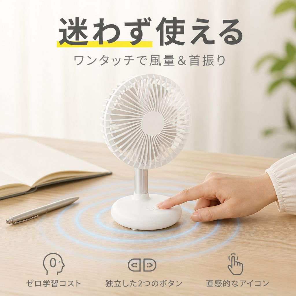 静音コンパクトデスクファン 携帯型ミニ扇風機