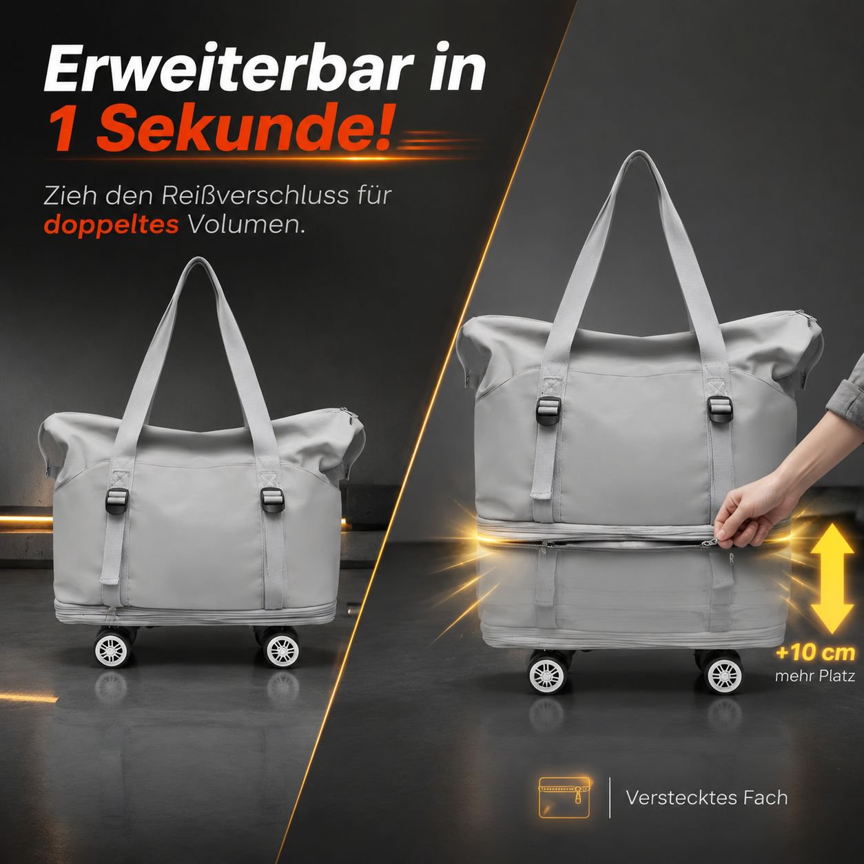 Mehrlagige erweiterbare Reisetasche mit 360°-Rollen