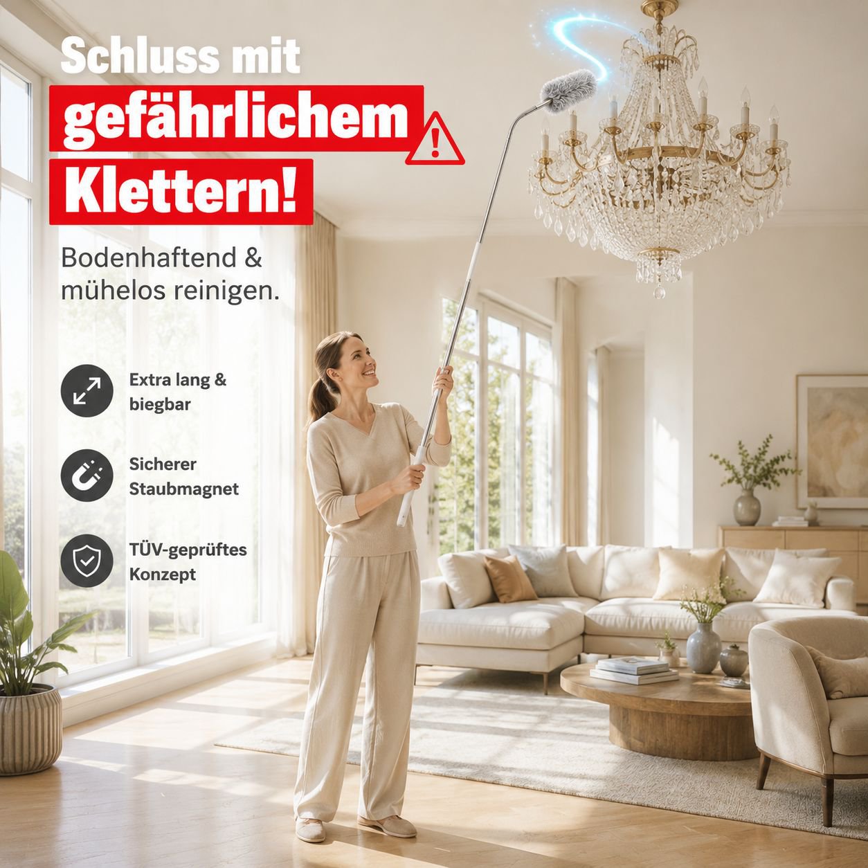 Biegsamer verlängerbarer Deckenstaubwedel