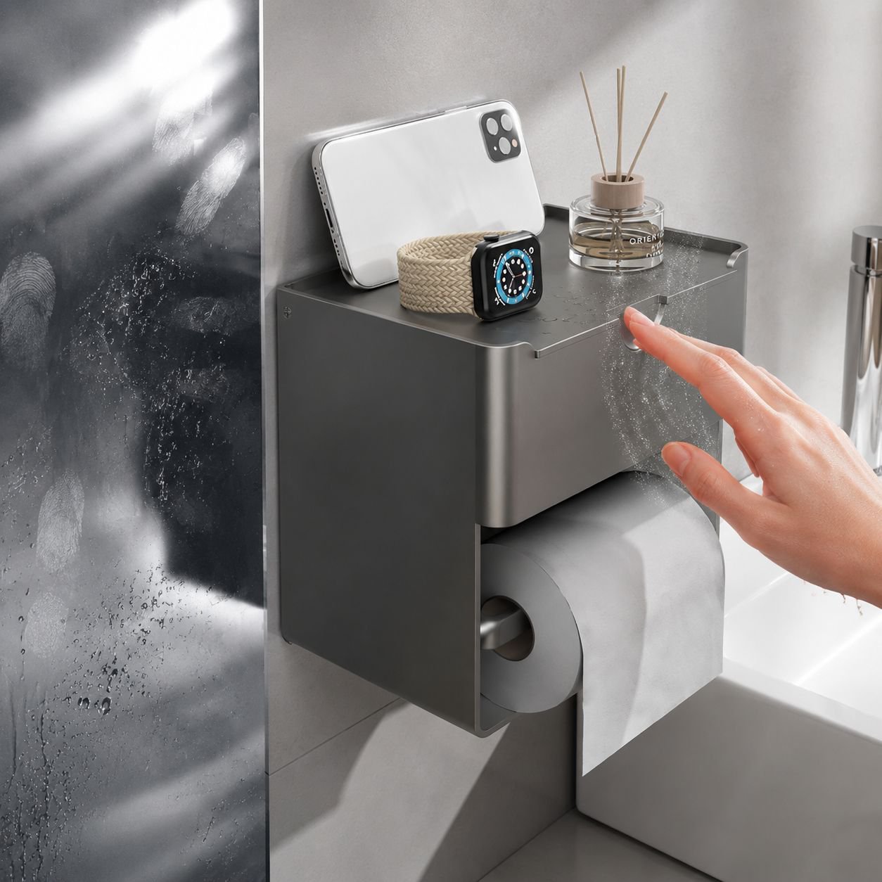 Sleek wall-mounted tissue box for bathrooms