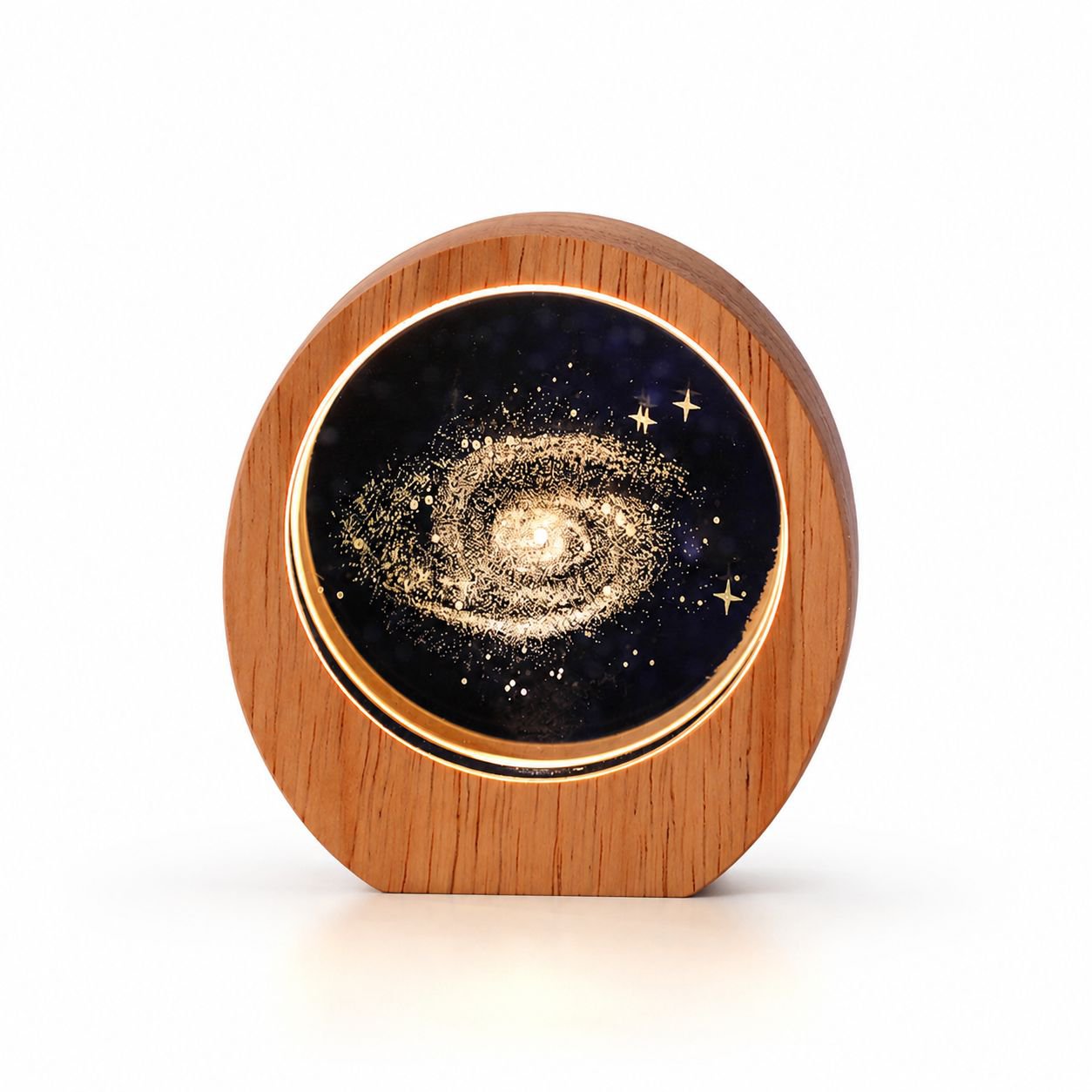 Planet Night Light 3D Internal Carved Illuminating Crystal Desktop Ornament Wooden Base Birthday Gif