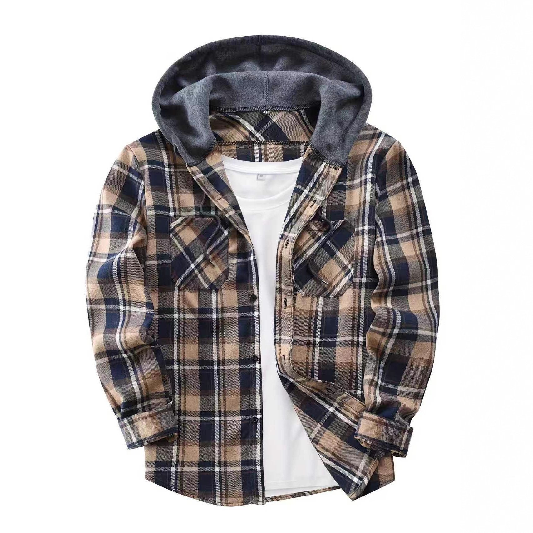Flannel plaid hooded couple shirts