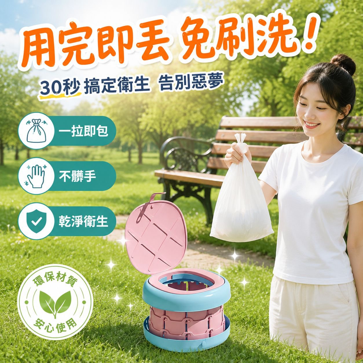 便攜卡通折疊馬桶，戶外露營應急坐便器，車載加大容量