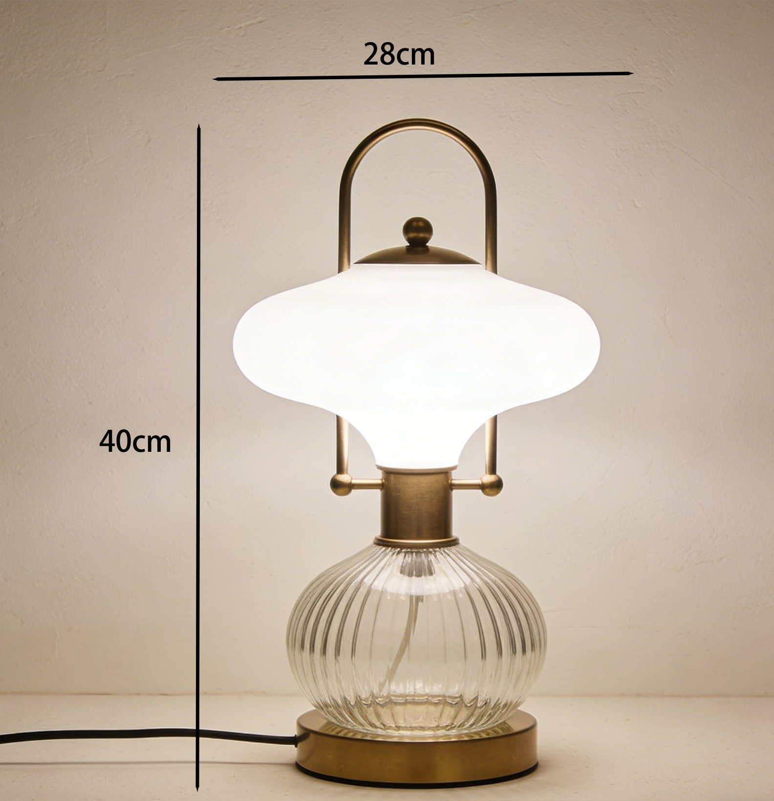 Elegant glass lantern lamp with vintage metal accents
