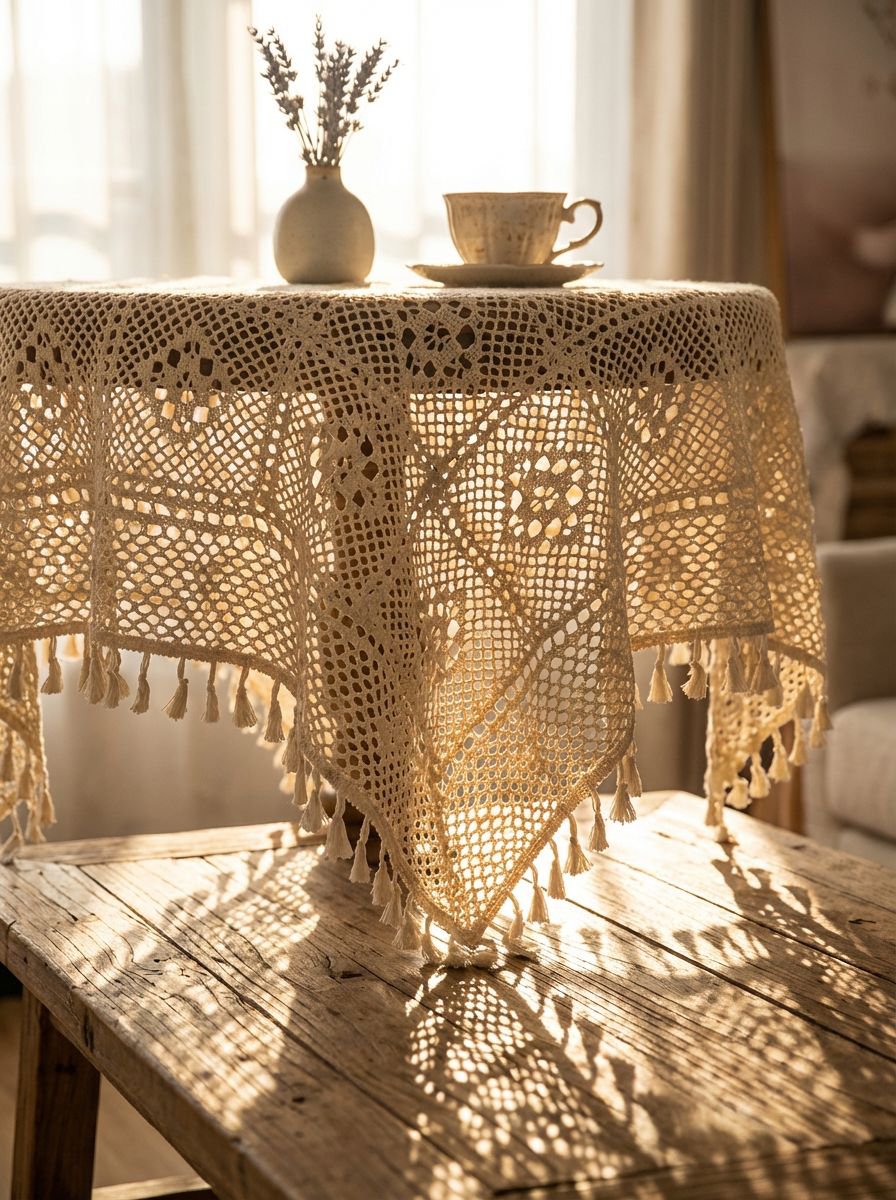 Romantische Tischdekoration mit durchbrochener Spitze