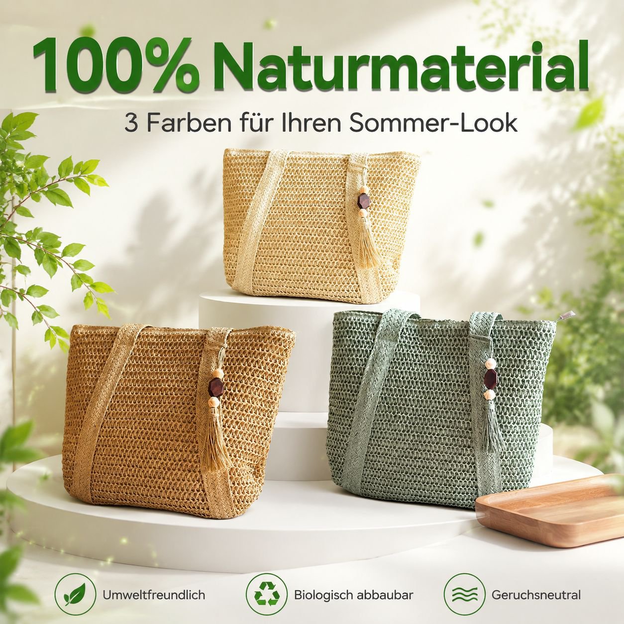 Hochwertige handgefertigte Strohtasche mit Quasten, große Kapazität