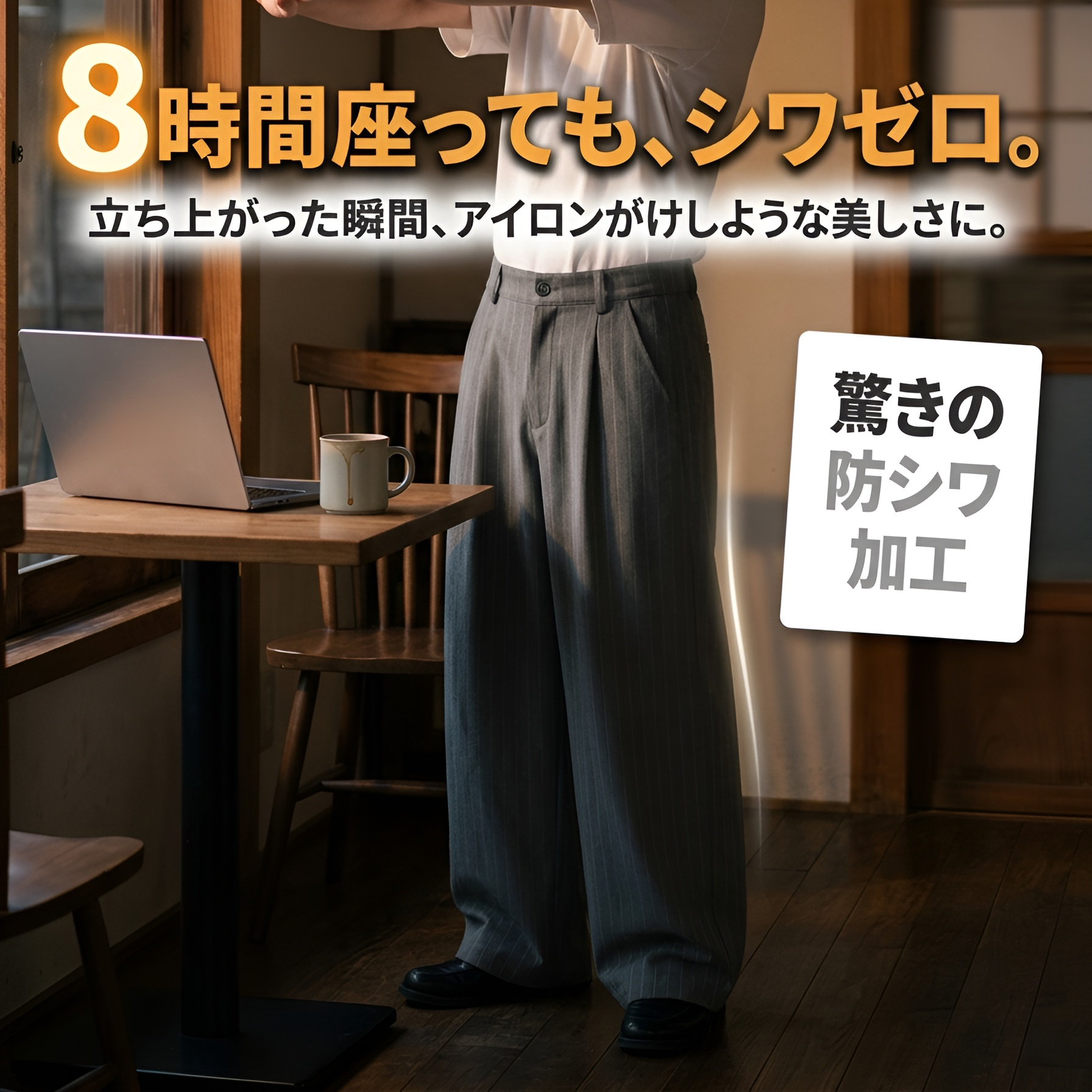 メンズ レトロ ストライプ ストレートレッグ トラウザーズ