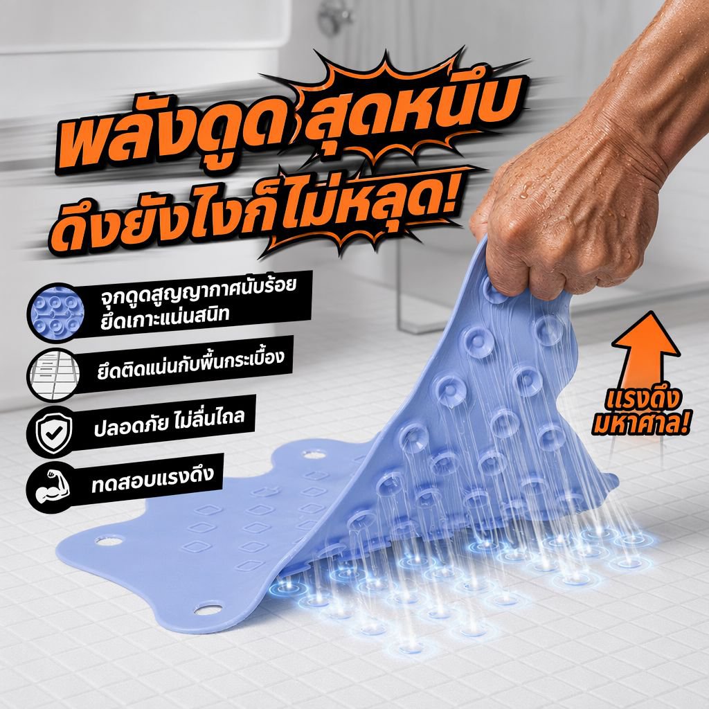 แผ่นรองกันลื่นในห้องน้ำ ลายการ์ตูนพร้อมจุกดูด